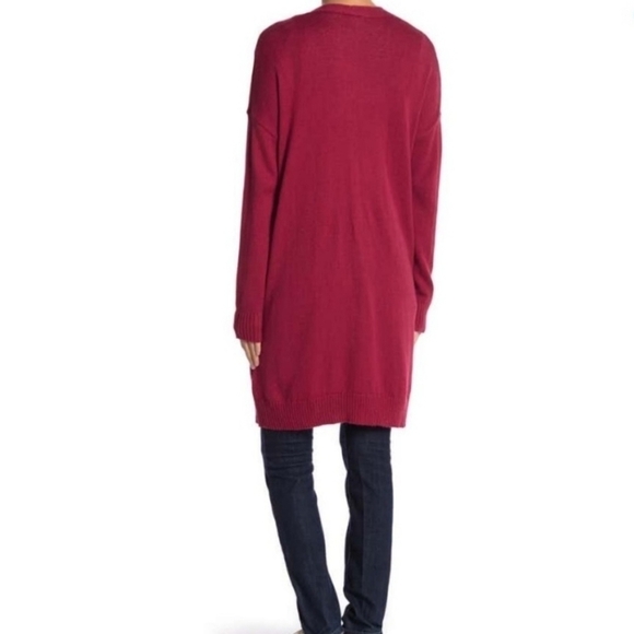 Abound Crimson Red Open Front Long Duster Cardigan Knit Sweater Size Medium Nwt - Picture 2 of 9